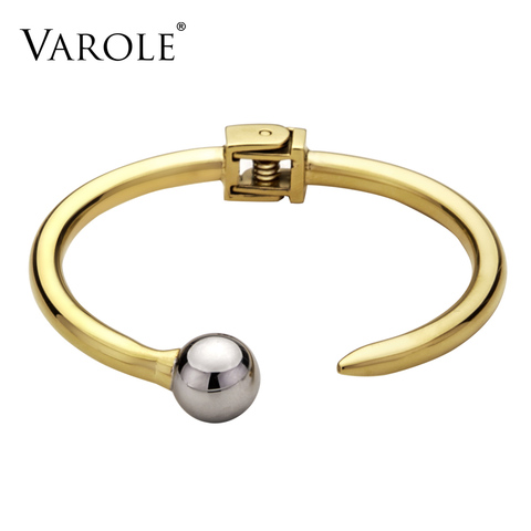 VAROLE Best Present Nail Hollow Ball Can Open Bangles For Women Summer Love Bangle Bracelet Gold Color Cuff Bracelets Pulseiras ► Photo 1/6