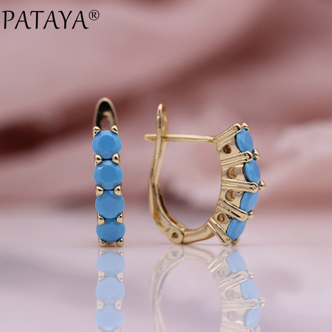 PATAYA New Fine Pendant Earring 585 Rose Gold Four Round Blue Natural Zircon Dangle Earrings Women Fashion Wedding Cute Jewelry ► Photo 1/6