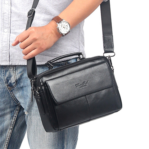 100% Genuine Leather Top Handle Business Messenger Shoulder Bag First Layer Cowhide Men Tote Handbag Famous Brand Crossbody Bags ► Photo 1/6