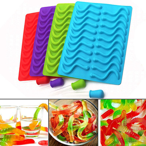20 Cavity Silicone Gummy Snake Worms Chocolate Mold Sugar Candy Jelly Molds  Ice Tube Tray Mold Cake Decorating Tools