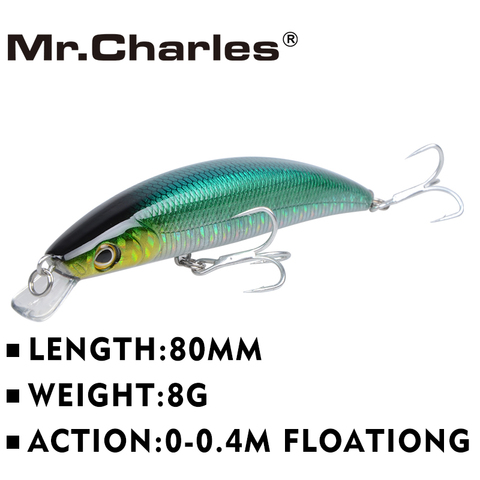 Mr.Charles CMC001 Fishing Lure 80mm/8g 0-0.4m Floating Super Sinking Minnow quality professional Hard bait Fishing Tackle ► Photo 1/6