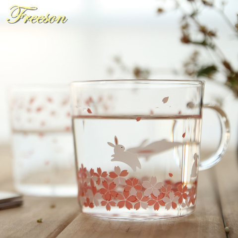 Japanese Sakura Glass Coffee Mug Cute Cat Deer Rabbit Tea Mug