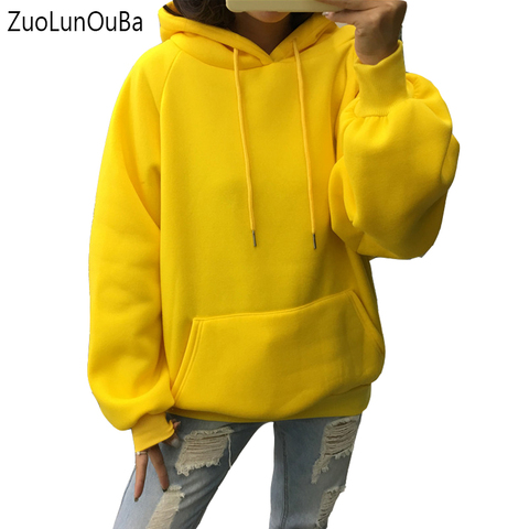 Zuolunouba 2022 winter Casual Fleece women Hoodies Sweatshirts long sleeve yellow girl Pullovers loose Hooded Female thick coat ► Photo 1/6