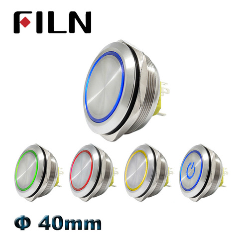 40mm IP67 waterproof metal push button switch with red green bule white yellow led switch pushbutton momentary latching on off ► Photo 1/6