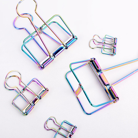 2022 New Colorful Hollow Long Tail Clip Cross Border Hot 19mm/32mm/51mm Metal Plating Rainbow Paper Clip Dovetail Clip ► Photo 1/6