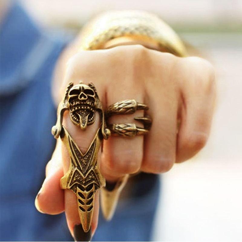 5pcs/lot Punk Ring Rock Scroll Joint Armor Knuckle Metal Full