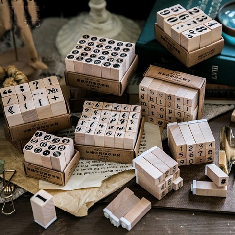 arabic numbers vintage typewriter letters of alphabet wood stamp set hobby DIY craft 9patterns available ► Photo 1/6