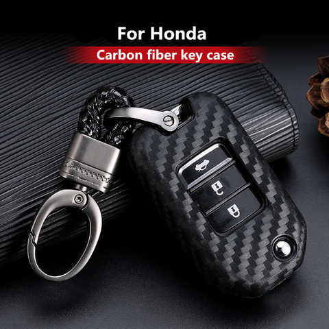 2022 New Carbon Fiber Silica gel Key Cover Case For Honda 2016 2017 CRV Pilot Accord Civic Car Shell Auto Key keychain keyring ► Photo 1/6