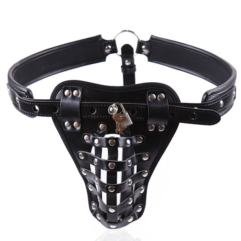 Mens Lingerie Sexy Underwear Fetish Crotchless Chastity Leather Panties Harness Briefs Hollow Out Jockstrap G-string With Lock ► Photo 1/6