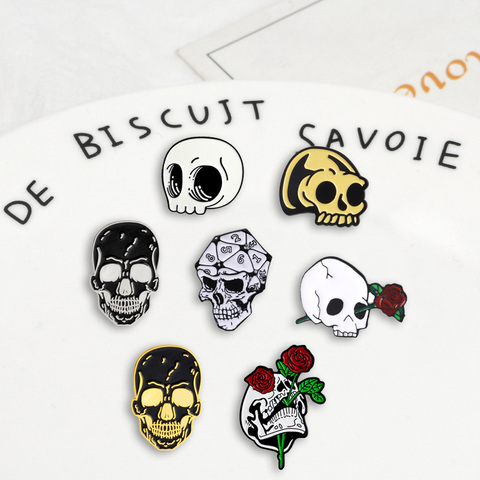 Skull series punk Badges Brooches skeleton rose combination Denim Enamel lapel pins Gifts for medicine friends Jewelry wholesale ► Photo 1/6