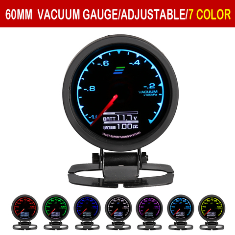 Gauge Vacuum Meter 7 Light Colors LCD Display With Voltage Car Meter Gauge 62mm 2.5 Inch With Sensor Racing Greddi Gauge ► Photo 1/6