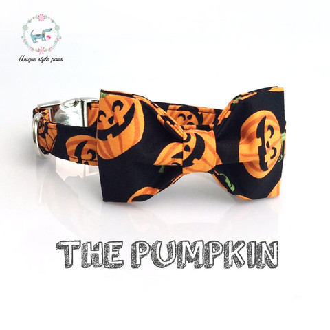 Halloween pumpkin  collar and leash set with bow tie   dog &cat necklace and dog leash  for pet gift ► Photo 1/6