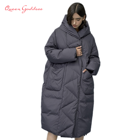 Winter and Autumn Outwear Women White Duck X-Long Down Warm Jacket in Hooded Fashion Cocoon Parkas Plus Size 7XL Design ► Photo 1/5