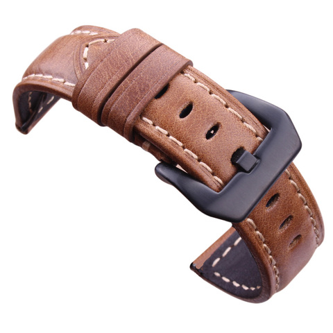 Genuine Leather Watchbands 20mm 22mm 24mm Dark Brown Vintage Watch Strap With Silver Black Stainless Steel Buckle ► Photo 1/6