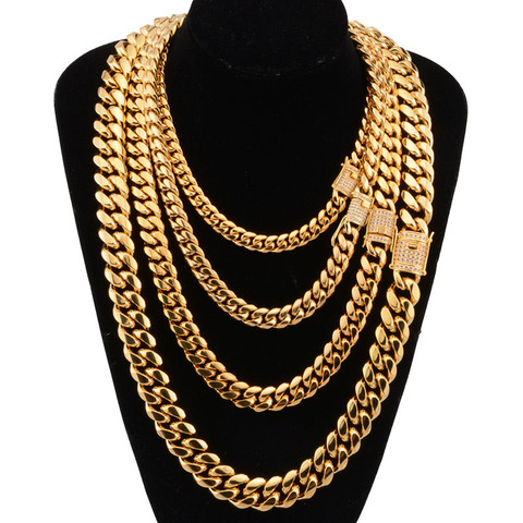 6-18mm wide Stainless Steel Cuban Miami Chains Necklaces CZ Zircon Box Lock Big Heavy Gold Chain for Men Hip Hop Rock jewelry ► Photo 1/6