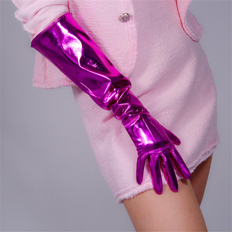 50cm Patent Leather Long Gloves Big Sleeve Lantern Sleeve Emulation Leather Bright Leather Bright Rose Red Female WPU12-50W ► Photo 1/6
