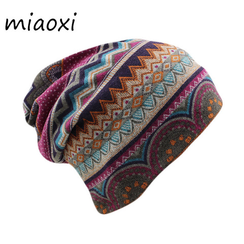 miaoxi New Women Beanies Skullies Lady Fashion High Quality Hip Hop Floral Winter Cap Scarf Adult Polyester Autumn Hat Headdress ► Photo 1/6