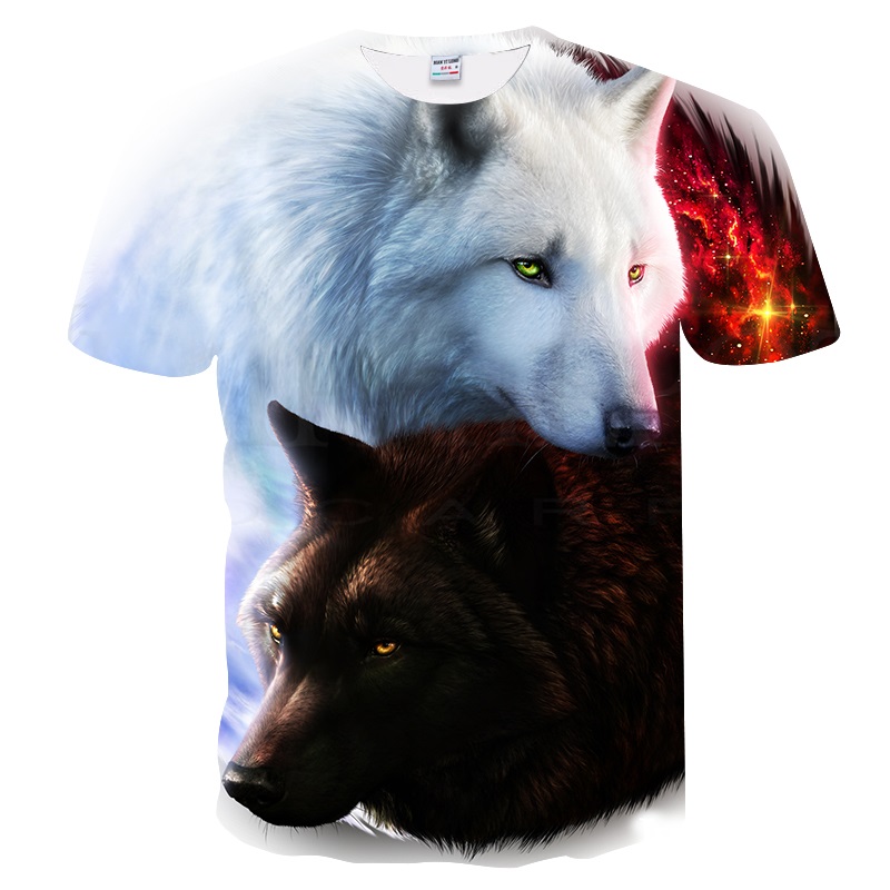 Men Wolf Print 3D T Shirts Novelty Animal Tops Tees Short Sleeve Summer O-Neck Tshirts