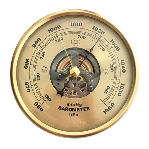 4.5 Inches Wall Hanging Gold Mechanical Perspective Hollow Movement Atmospheric Mosaic Barometer Crafts ► Photo 1/5