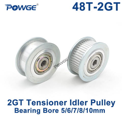 POWGE 48 Teeth 2GT Idler Timing Pulley synchronous Wheel Bore 5/6/7/8/10mm with Bearing for Width 10mm GT2 Open belt 48T 48Teeth ► Photo 1/5