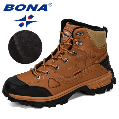 BONA New Designers Genuine Leather Hiking Shoes Men Winter Outdoor Mens Sport  ShoesTrekking Mountain Athletic Shoes Man ► Photo 1/6