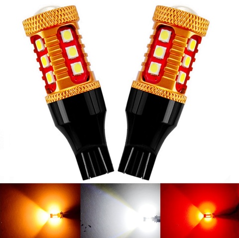 2PCS T15 921 W16W WY16W 1000Lm 3030 LED Auto Additional Brake Lights Reverse Light Car Rear Turn Signals White Red Amber Yellow ► Photo 1/5