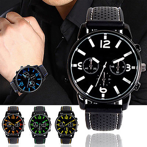 Men Fashion Numeral Dial Silicone Band Sport Analog Quartz Wrist Watch ► Photo 1/6