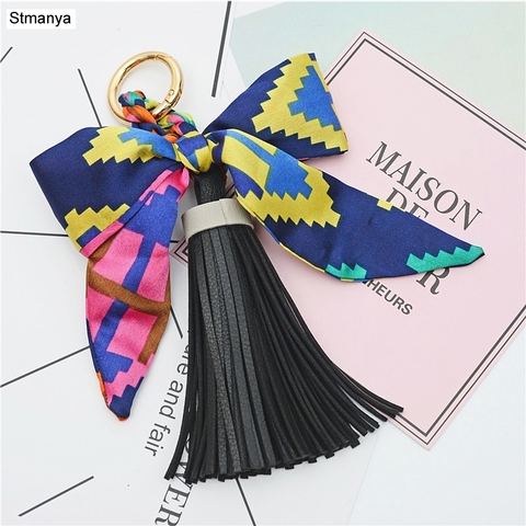 New High Quality Keychain women Silk ribbon Bowknot Key Chain Fashion Tassels Car Key Ring bag Pendants Best Gift Jewelry K1787 ► Photo 1/6