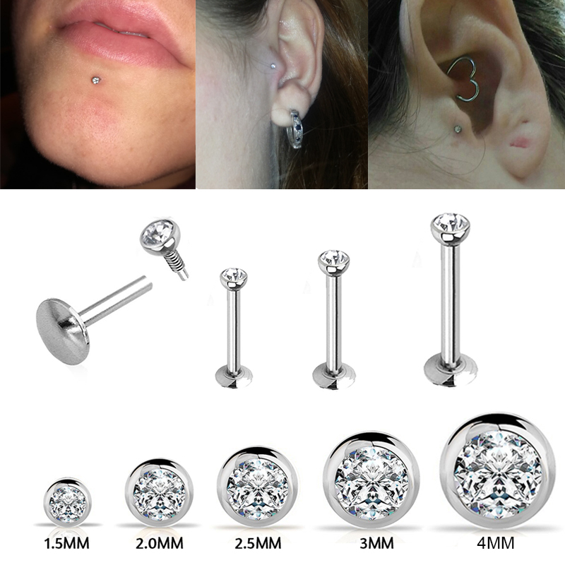 Steel Gold Black Silver Crystal Labret Tragus Ear Earring Lip Bar Stud Piercing 