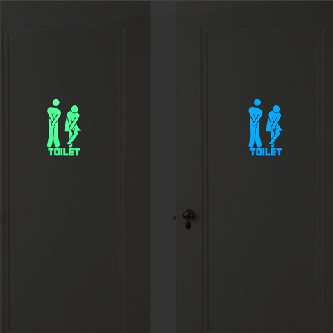 Funny Luminous Toilet Sticker Cartoon Glow in the Dark Bathroom Sticker Washroom Door Sign Sticker WC Wall DIY Indicator Label ► Photo 1/5
