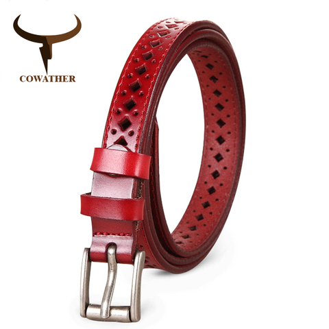 COWATHER 2022 Good Women belts cow genuine leather pin buckle vintage style top quality newest luxury female strap original ► Photo 1/6