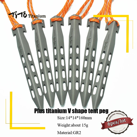 6pcs/10pcs TiTo Titanium tent stake Plus V Shape Trigone Spike Windproof Outdoor Camping Titanium stake nail 15g ► Photo 1/6