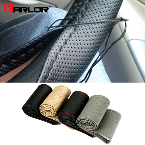 Braid On Steering Wheel Car Steering Wheel Cover With Needles and Thread Artificial leather Diameter 38cm Auto Car Accessories ► Photo 1/6