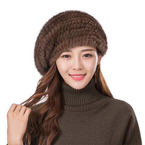 Women's fur beret hat high quality mink knitted hat Fashion warm mink velvet knitted fur beret cap ► Photo 1/6