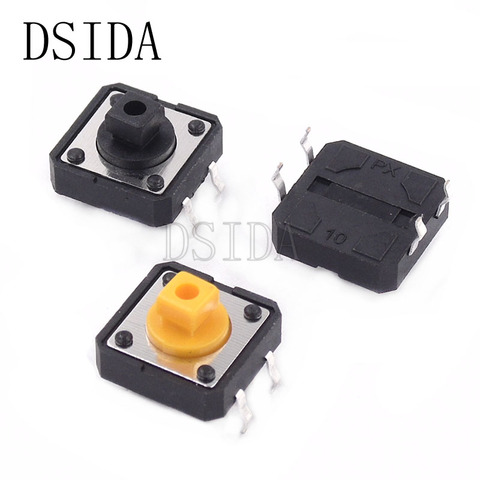 10PCS PCB 12*12*7.3mm 4pin Tactile Tact Mini Push Button Switch 12x12x7.3mm 4p SMT Vertical Micro Switch Yellow and black button ► Photo 1/2