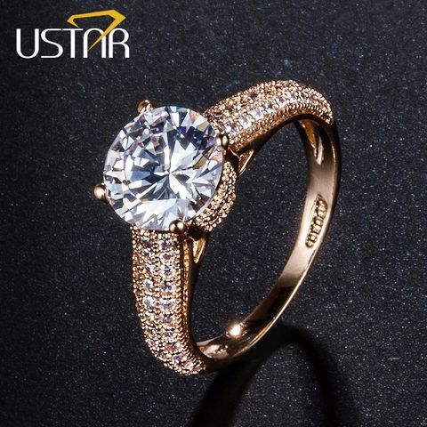 USTAR 1.25ct 7mm AAA Zircon wedding Rings for women Jewelry Rose Gold color Crystals engagement rings female Anel top quality ► Photo 1/6