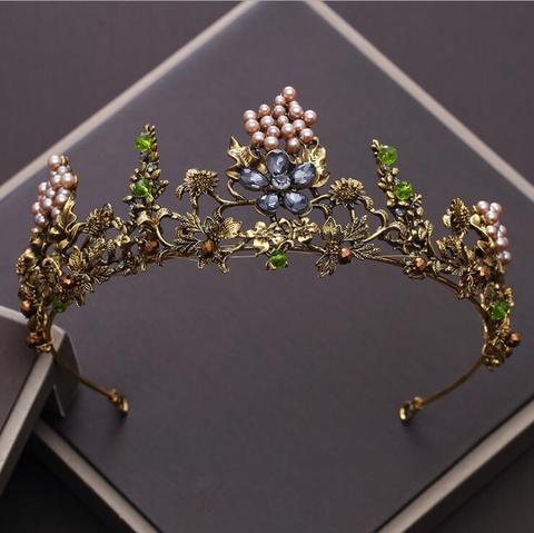 KMVEXO Baroque Vintage Gold Crystal Flowers Beads Tiaras Rhinestone Queen Crowns Wedding Hair Accessories Luxury Headband Diadem ► Photo 1/5