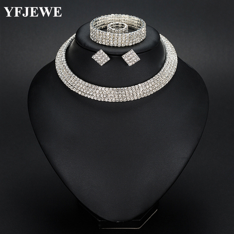 YFJEWE Bride 1-5 Row Classic Rhinestone Choker Necklace Earrings and Bracelet Wedding Jewelry Sets Wedding Accessories N387 ► Photo 1/6