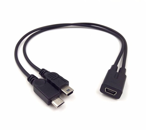 Mini USB 1 to 2 Y Splitter Cable, USB 2.0 Mini 5-Pin Female to Male + Micro USB Male Converter High Speed Charging Cable Cord ► Photo 1/4