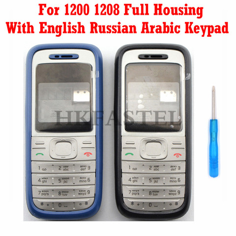 HKFASTEL New High Quality Cover For Nokia 1200 1208 Full Complete Mobile Phone Housing Cover Case English Russian Arabic Keypad ► Photo 1/5