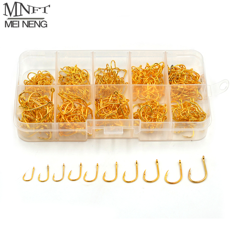 MNFT 500Pcs High Carbon Steel Fishing Hooks Mixed Size Fishhook #3~12 Box Jigging Bait Hook Black Golden Barbed With Hole hooks ► Photo 1/6