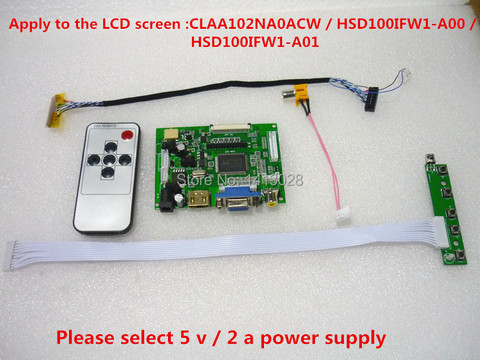 HDMI + 2AV+ VGA LCD Driver Controller Board Kit for Panel CLAA102NA0ACW / HSD100IFW1-A00 /HSD100IFW1-A01 1024*600 ► Photo 1/2