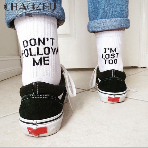CHAOZHU Black White Cotton Socks AB Side Don't Follow Me I'm Lost too Creative Unisex Women Men Casual Socks Daily ► Photo 1/6