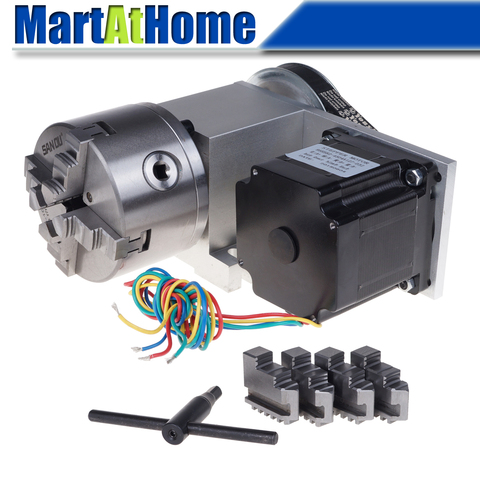 CRA067-A/B/C CNC Router Rotary Axis Indexer 4th Axis Reduction Ratio 3:1 with 3-jaw 100mm Chuck & 4.5A 86 Stepper Motor ► Photo 1/1