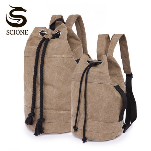 Scione Unisex Canvas Backpack 2 Different Sizes Bucket Drawstring Backpack Travel Luggage Bag Casual Men Laptop Rucksack Mochila ► Photo 1/6