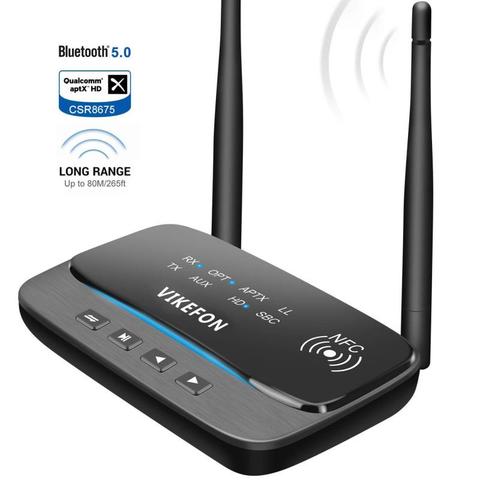 NFC 80m Bluetooth 5.0 Audio Transmitter Receiver Bypass aptX LL HD Wireless Adapter SPDIF AUX 3.5mm For PC TV Pair 2 Headphones ► Photo 1/6
