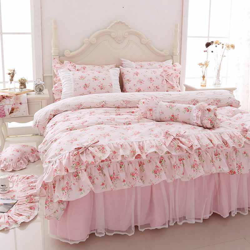 Korean Printing Lace Bedding Set Queen, Princess Bed Set Queen Size