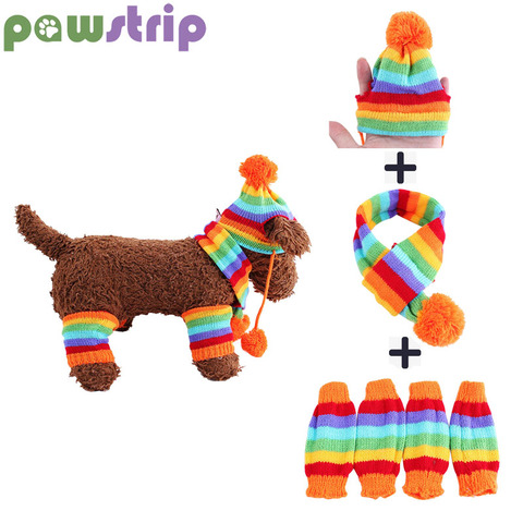 pawstrip 3 Colors Knitted Dog Hat Scarf Set Soft Leg Warmer Puppy Clothing Winter Warm Dog Clothes For Small Dogs XS-L ► Photo 1/6