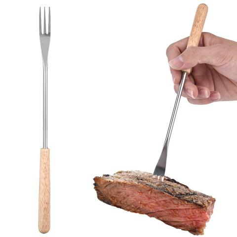 26.5cm Wooden Handle BBQ Fork Roasting Stick Skewer for Camping Picnic Telescoping Barbecue Roasting BBQ Forks ► Photo 1/6