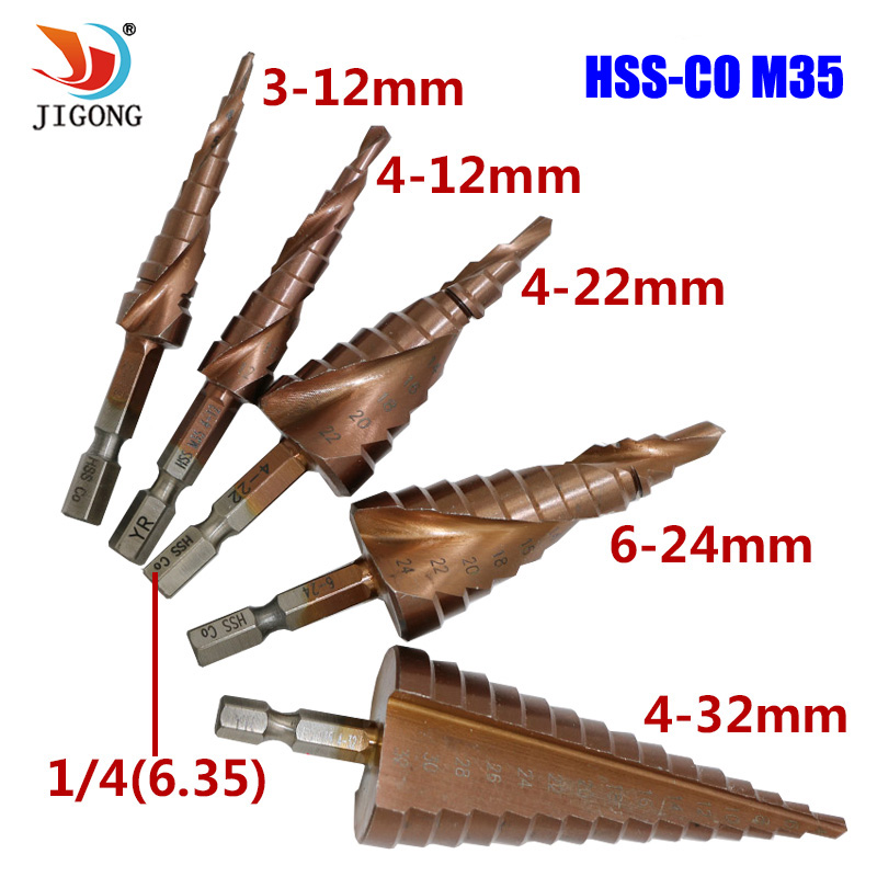 1* HSS Spiral Groove Step Drill Bits Tools 4-32mm For Stainless Steel Cutting 